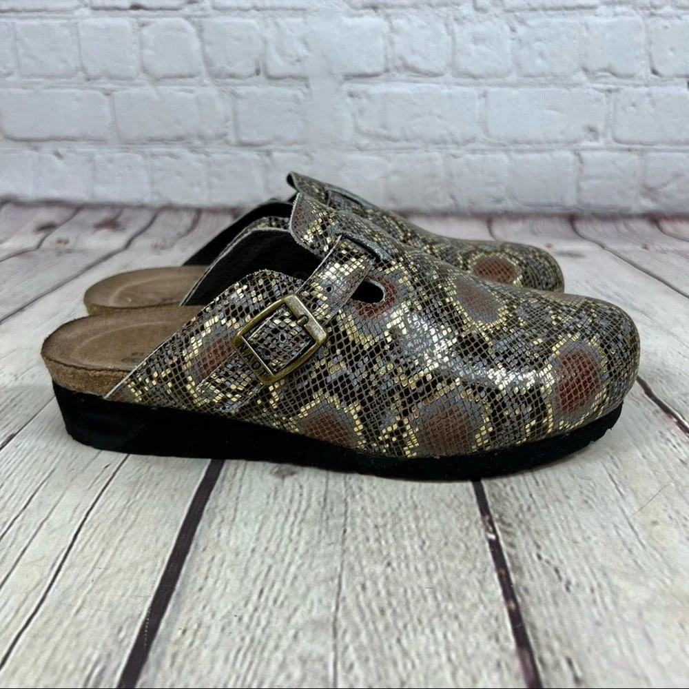 NAOT Elegant Autumn Golden Python Print Leather Slip On Clogs - Picture 9 of 15